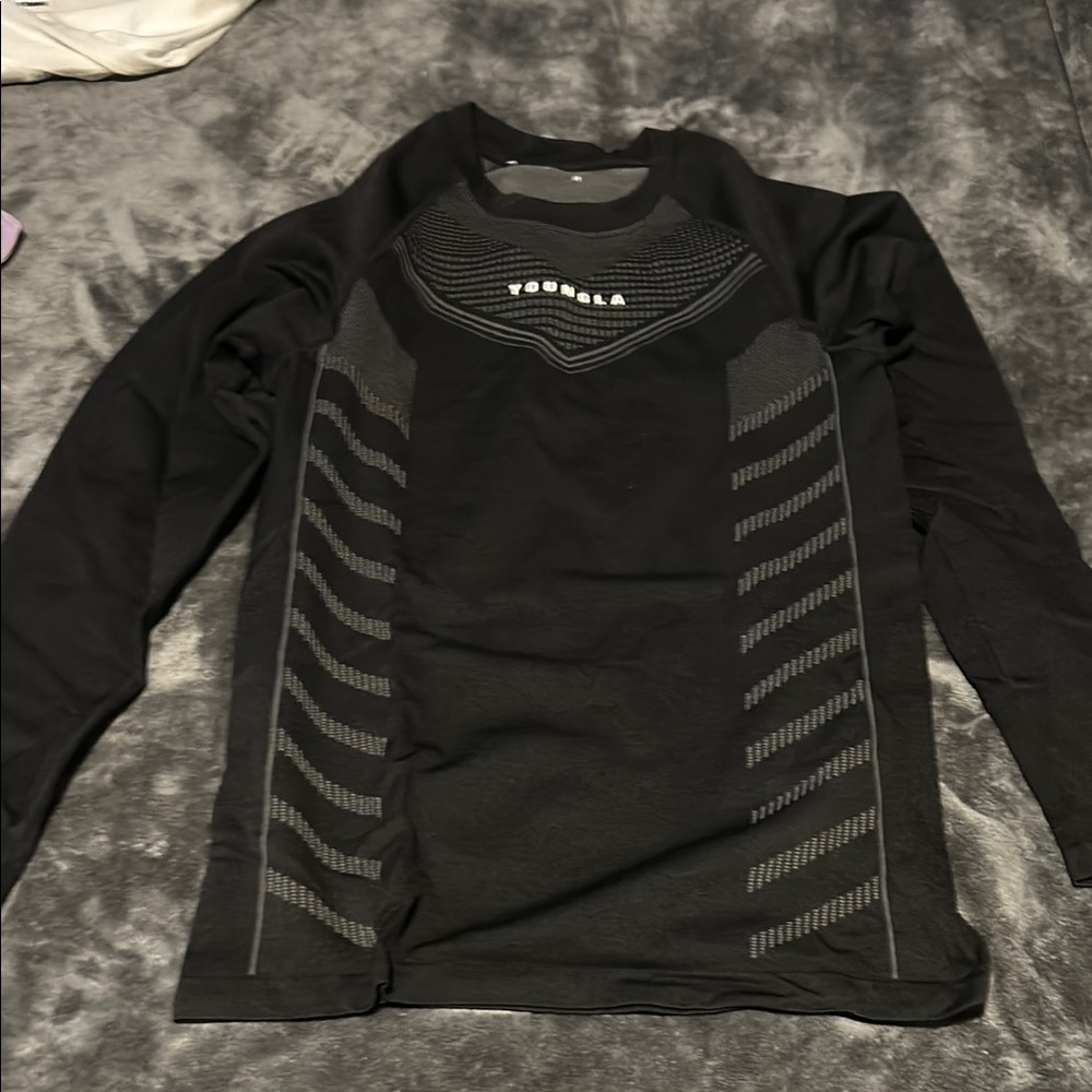 YOUNGLA Black and Gray Gym Long Sleeve Shirt